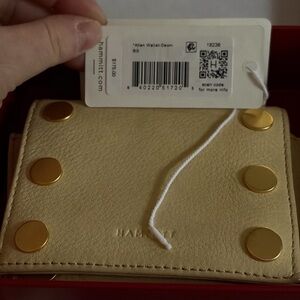 Hammitt Cream Pebble Leather Card Wallet with Gold Studs